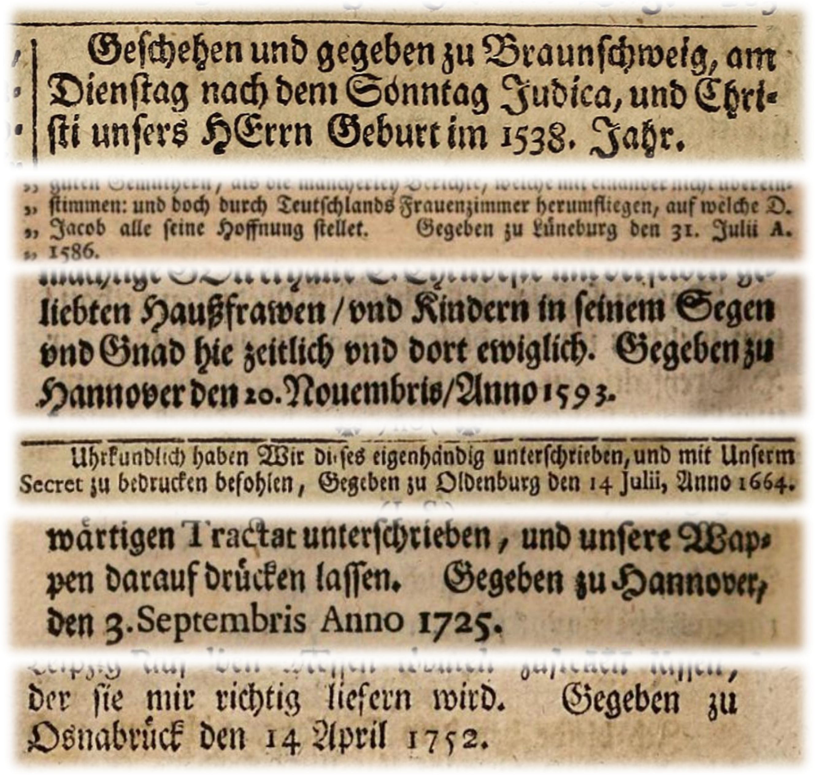 Ausrisse aus historischen Dokumenten mit einer Datumsangabe