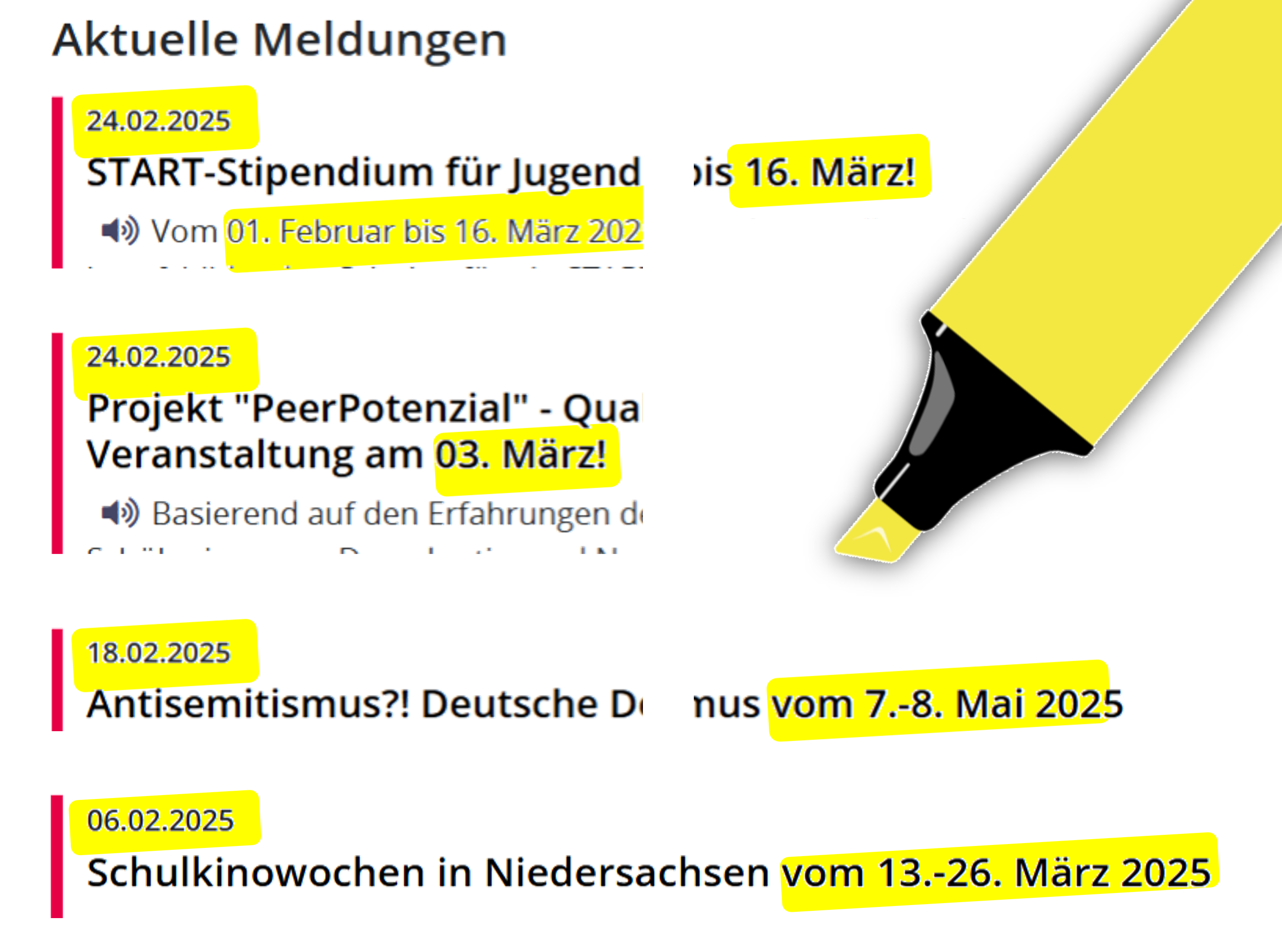 Sprunghafte Datumsformate in den aktuellen Meldungen