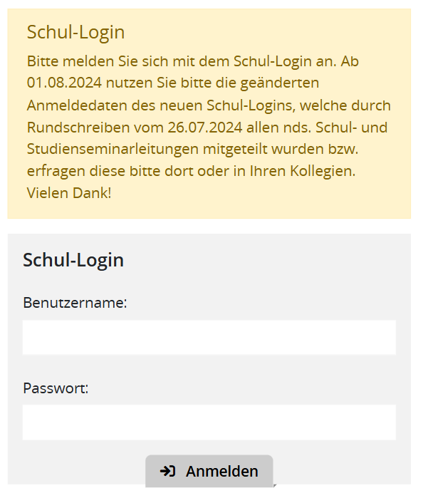 Ein gelbes Fenster fordert zur Eingabe des Schul-Logins auf